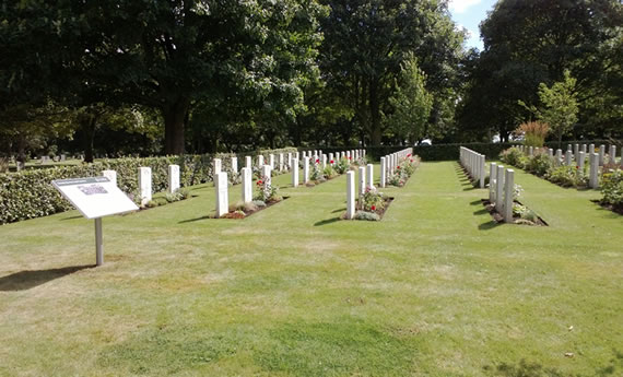 Scartho Road Cemetery, Grismby, war plot with the newly installed panel on the left © CWGC