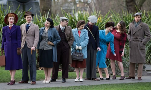 Young people dressed in Fashion-on-the-Ration clothing at the IWM.